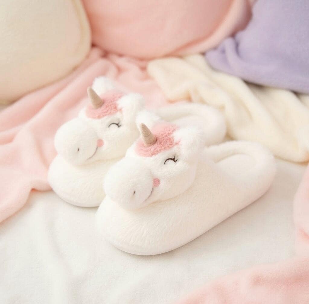 Plush Unicorn Slippers | Soft Cozy Fantasy Animal House Shoes | SoftSlipsy