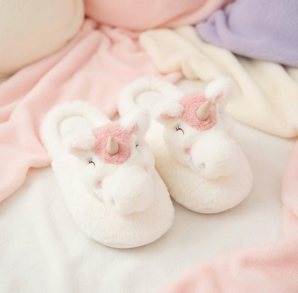 Plush Unicorn Slippers | Soft Cozy Fantasy Animal House Shoes | SoftSlipsy