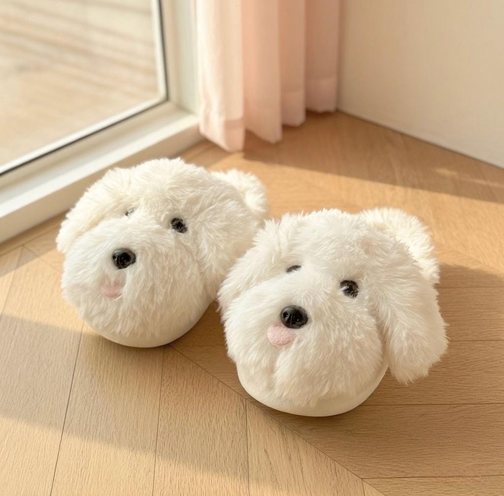 Plush Puppy Face Slippers | Soft Cozy Indoor Dog Shoes | SoftSlipsy