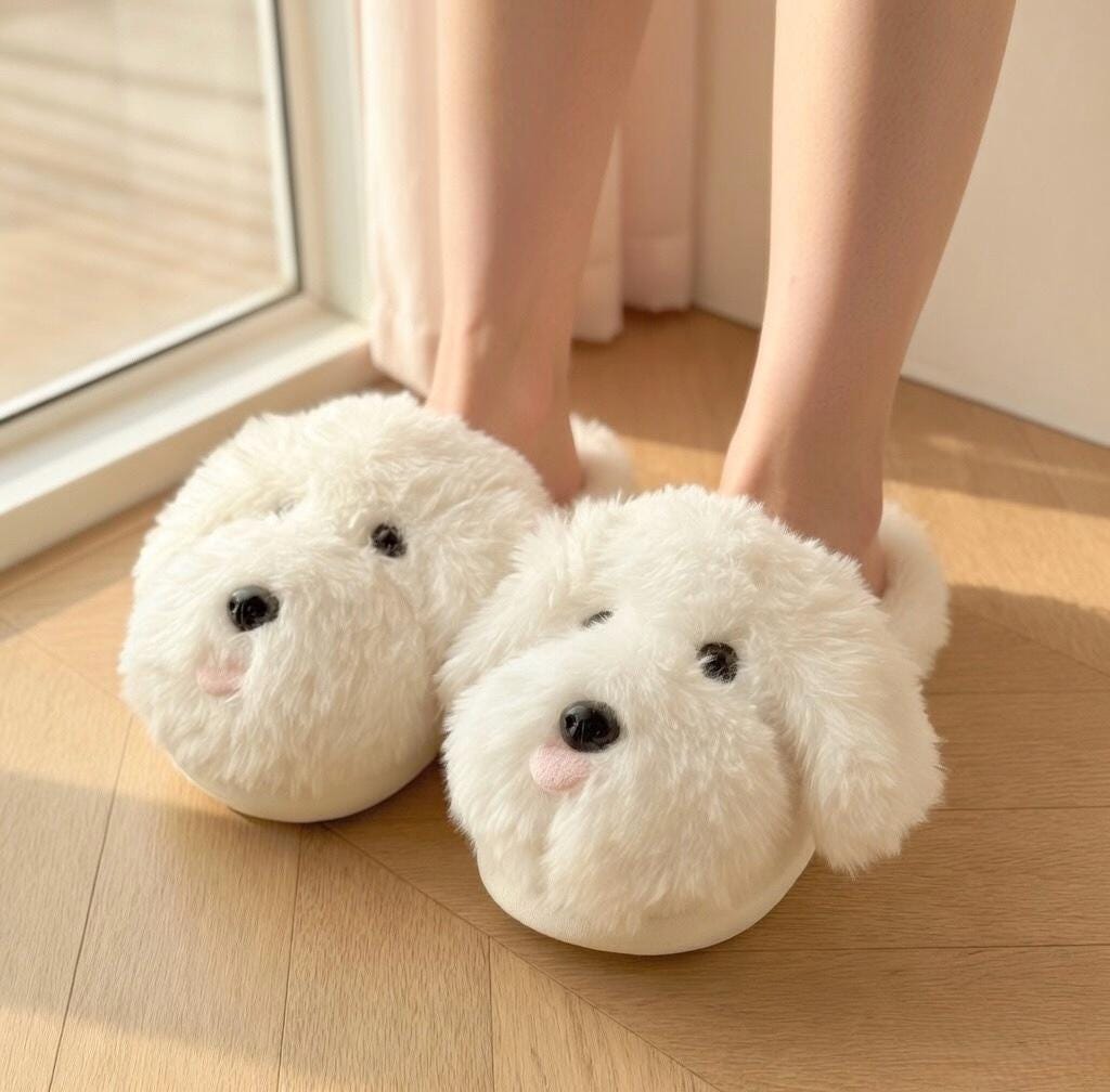 Plush Puppy Face Slippers | Soft Cozy Indoor Dog Shoes | SoftSlipsy