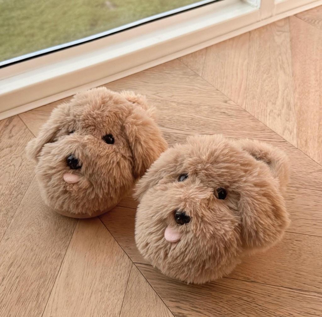 Plush Puppy Face Slippers | Soft Cozy Indoor Dog Shoes | SoftSlipsy