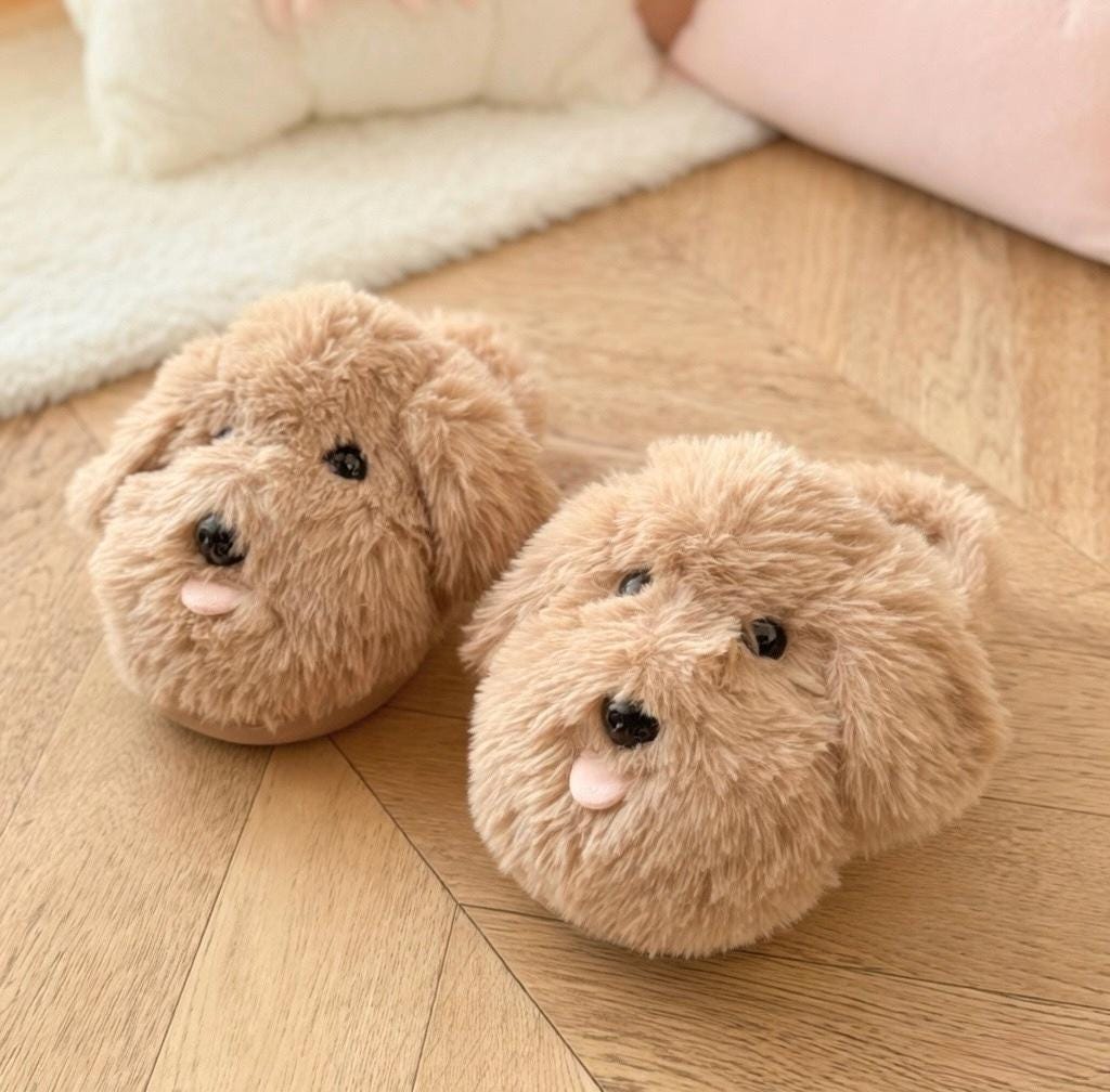 Plush Puppy Face Slippers | Soft Cozy Indoor Dog Shoes | SoftSlipsy