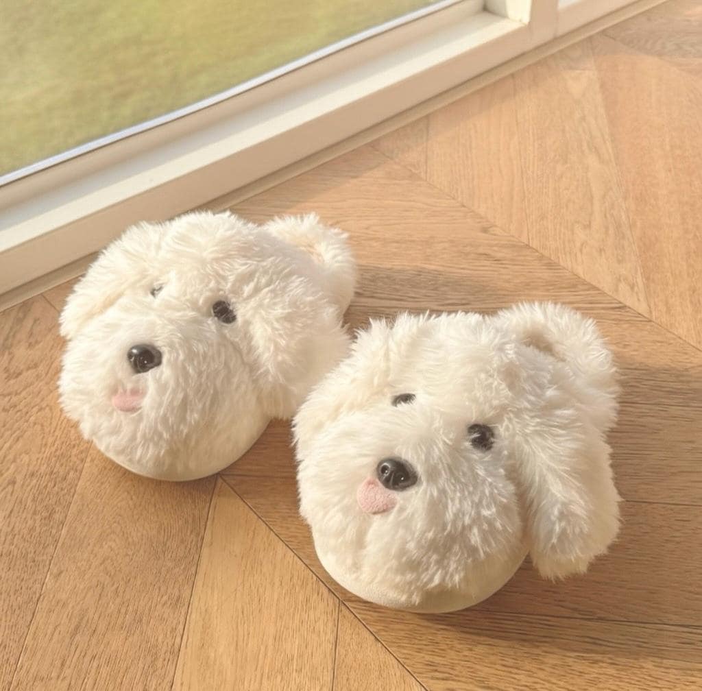 Plush Puppy Face Slippers | Soft Cozy Indoor Dog Shoes | SoftSlipsy