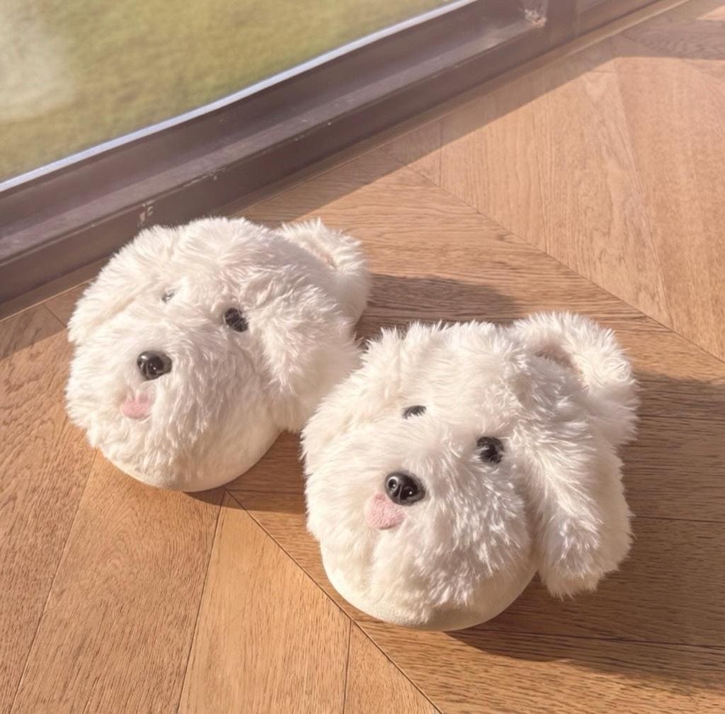 Plush Puppy Face Slippers | Soft Cozy Indoor Dog Shoes | SoftSlipsy