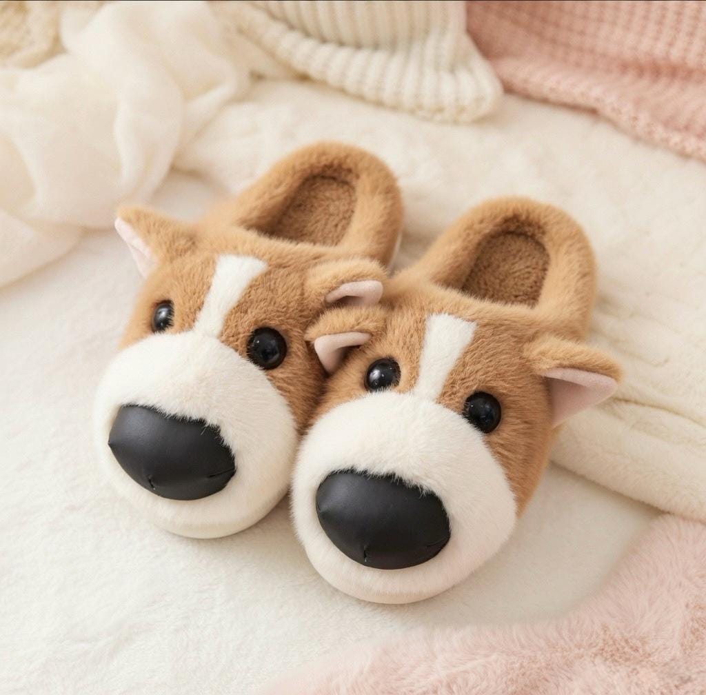 Plush Dog Slippers | Cozy Warm Animal House Shoes for Women | SoftSlipsy