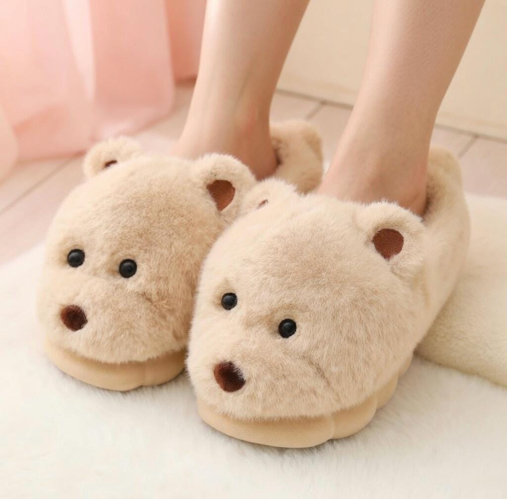 Plush Teddy Bear Slippers | Cozy Fuzzy Indoor Shoes for Women | SoftSlipsy