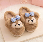Plush Bow Bear Slippers | Cozy Teddy Bear Indoor Shoes for Women | SoftSlipsy