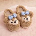 Plush Bow Bear Slippers | Cozy Teddy Bear Indoor Shoes for Women | SoftSlipsy