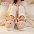 Plush Cat Slippers with Bow | Kawaii Cartoon Indoor House Shoes | SoftSlipsy