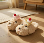 Women's Plush Dog Slippers with Cake | Fluffy Puppy House Shoes | Kawaii Footwear | SoftSlipsy