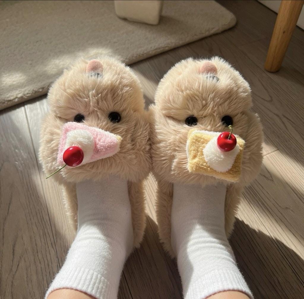 Women's Plush Dog Slippers with Cake | Fluffy Puppy House Shoes | Kawaii Footwear | SoftSlipsy