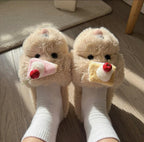 Women's Plush Dog Slippers with Cake | Fluffy Puppy House Shoes | Kawaii Footwear | SoftSlipsy