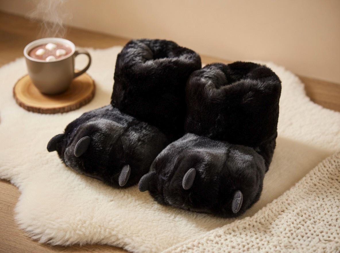 Bear Paw Plush Slippers | Fluffy Winter House Boots, Cozy Animal Indoor Shoes | SoftSlipsy