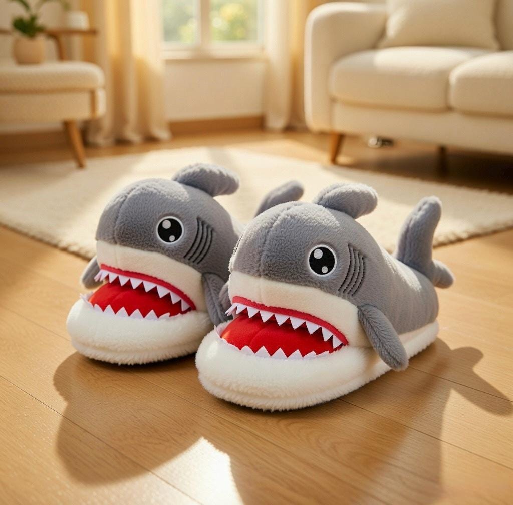 Plush Shark Slippers for Women | Cozy Animal House Shoes | Fun Indoor Footwear | SoftSlipsy