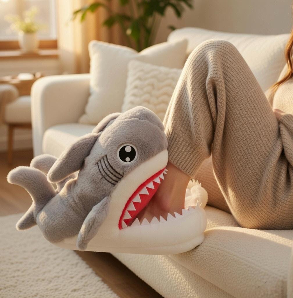 Plush Shark Slippers for Women | Cozy Animal House Shoes | Fun Indoor Footwear | SoftSlipsy
