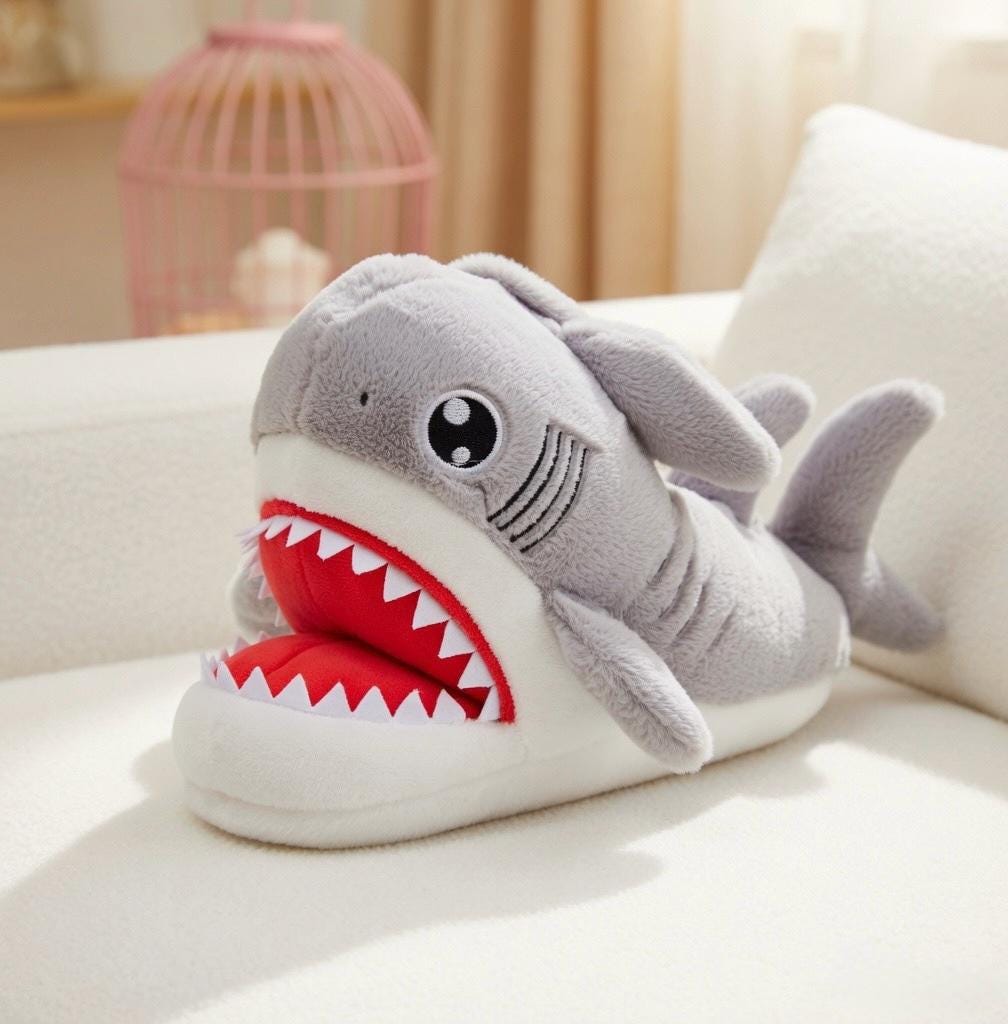 Plush Shark Slippers for Women | Cozy Animal House Shoes | Fun Indoor Footwear | SoftSlipsy