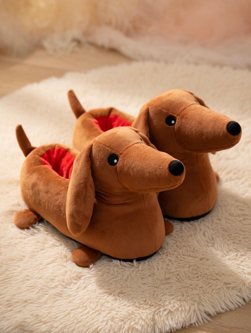 Dachshund Slippers Women | Plush Sausage Dog Cozy House Shoes | Soft Animal Indoor Wear | SoftSlipsy