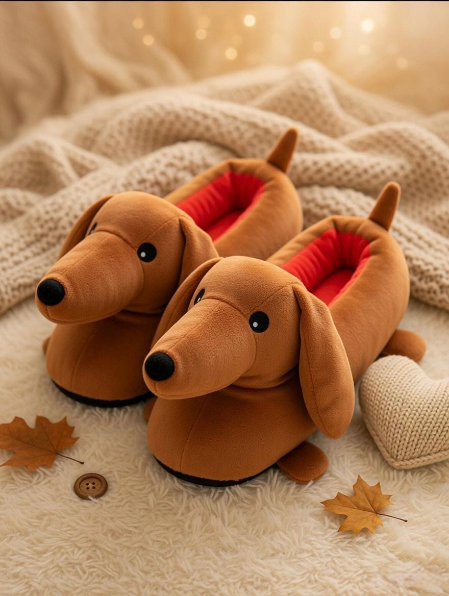 Dachshund Slippers Women | Plush Sausage Dog Cozy House Shoes | Soft Animal Indoor Wear | SoftSlipsy