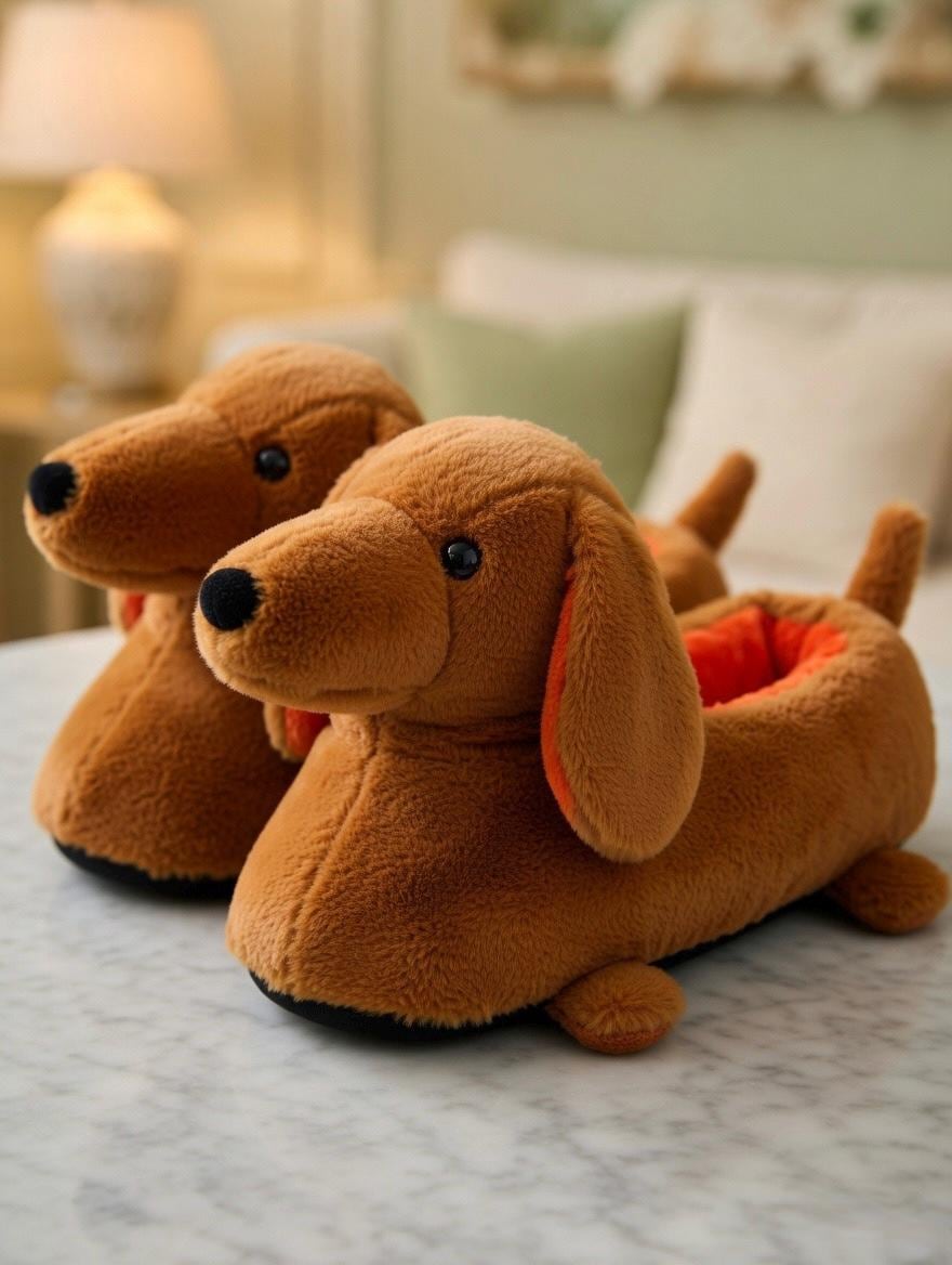 Dachshund Slippers Women | Plush Sausage Dog Cozy House Shoes | Soft Animal Indoor Wear | SoftSlipsy