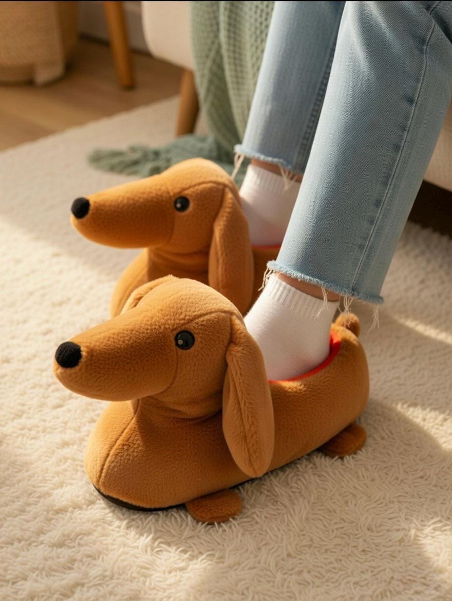 Dachshund Slippers Women | Plush Sausage Dog Cozy House Shoes | Soft Animal Indoor Wear | SoftSlipsy