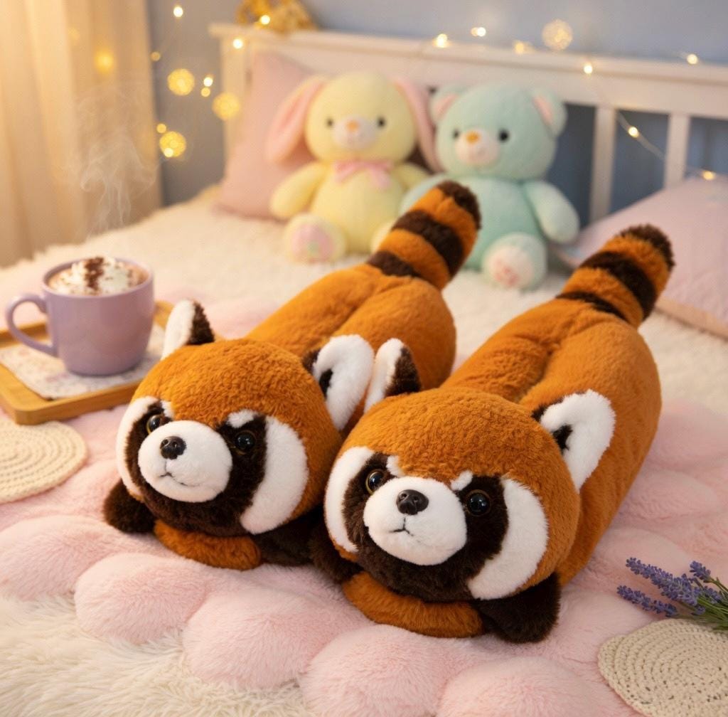 Red Panda Plush Slippers | Fluffy Animal Cozy House Shoes | SoftSlipsy