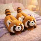Red Panda Plush Slippers | Fluffy Animal Cozy House Shoes | SoftSlipsy