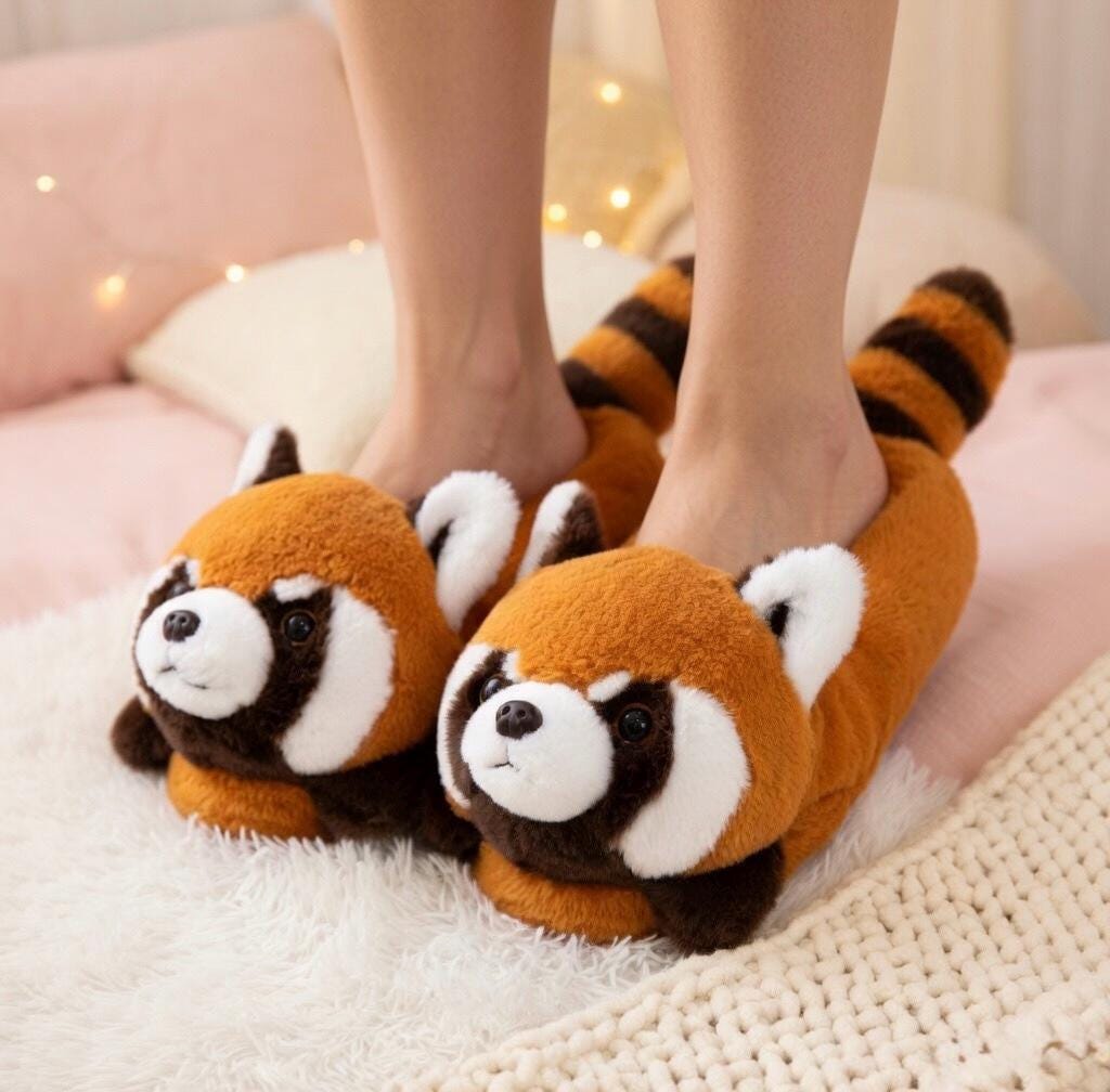 Red Panda Plush Slippers | Fluffy Animal Cozy House Shoes | SoftSlipsy
