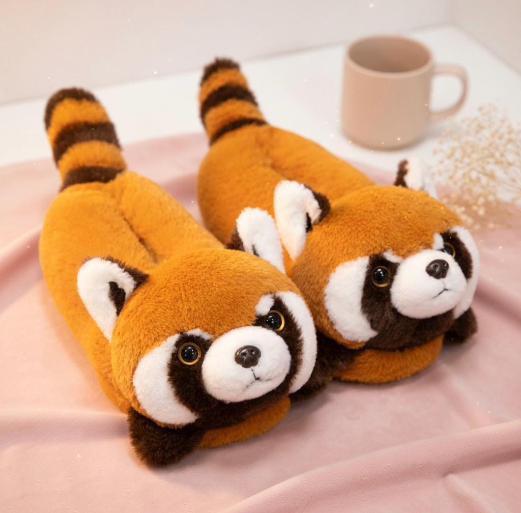 Red Panda Plush Slippers | Fluffy Animal Cozy House Shoes | SoftSlipsy