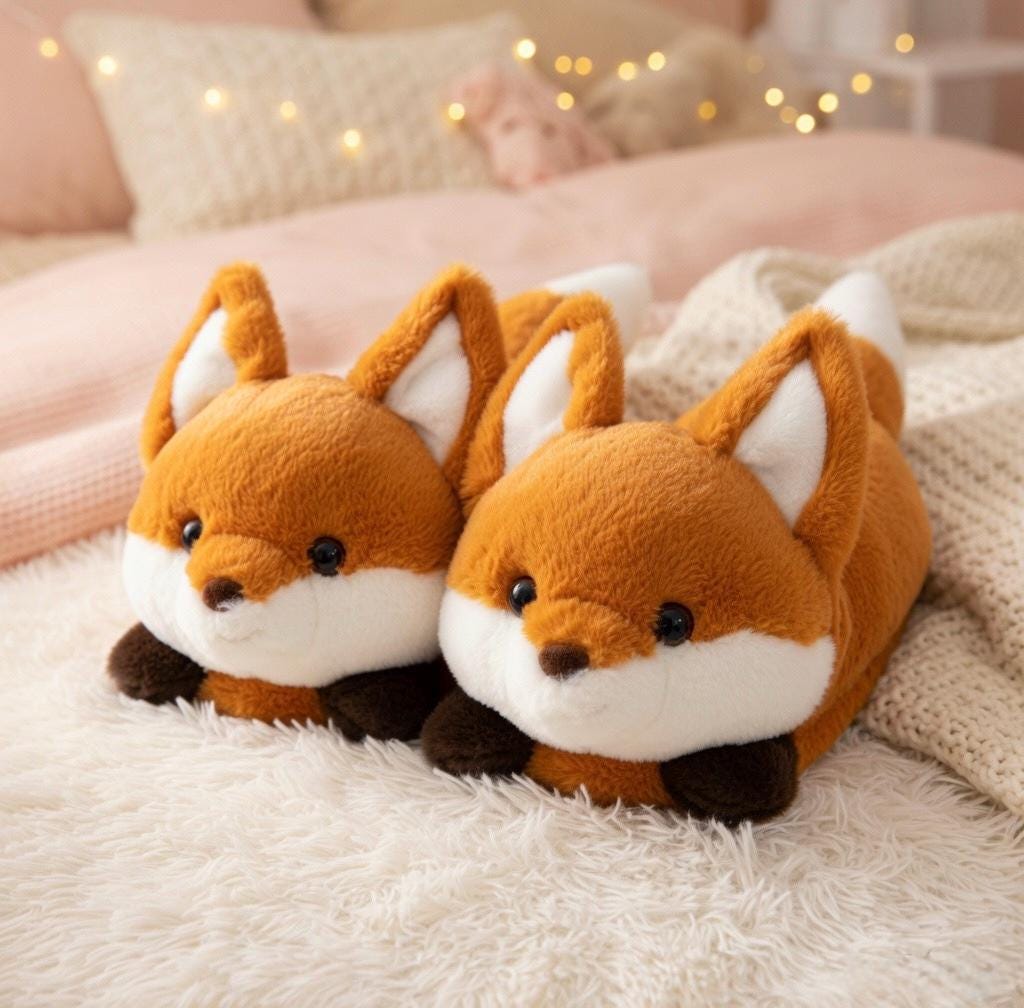 Fluffy Fox Plush Slippers | Cozy Kawaii Animal House Shoes | SoftSlipsy