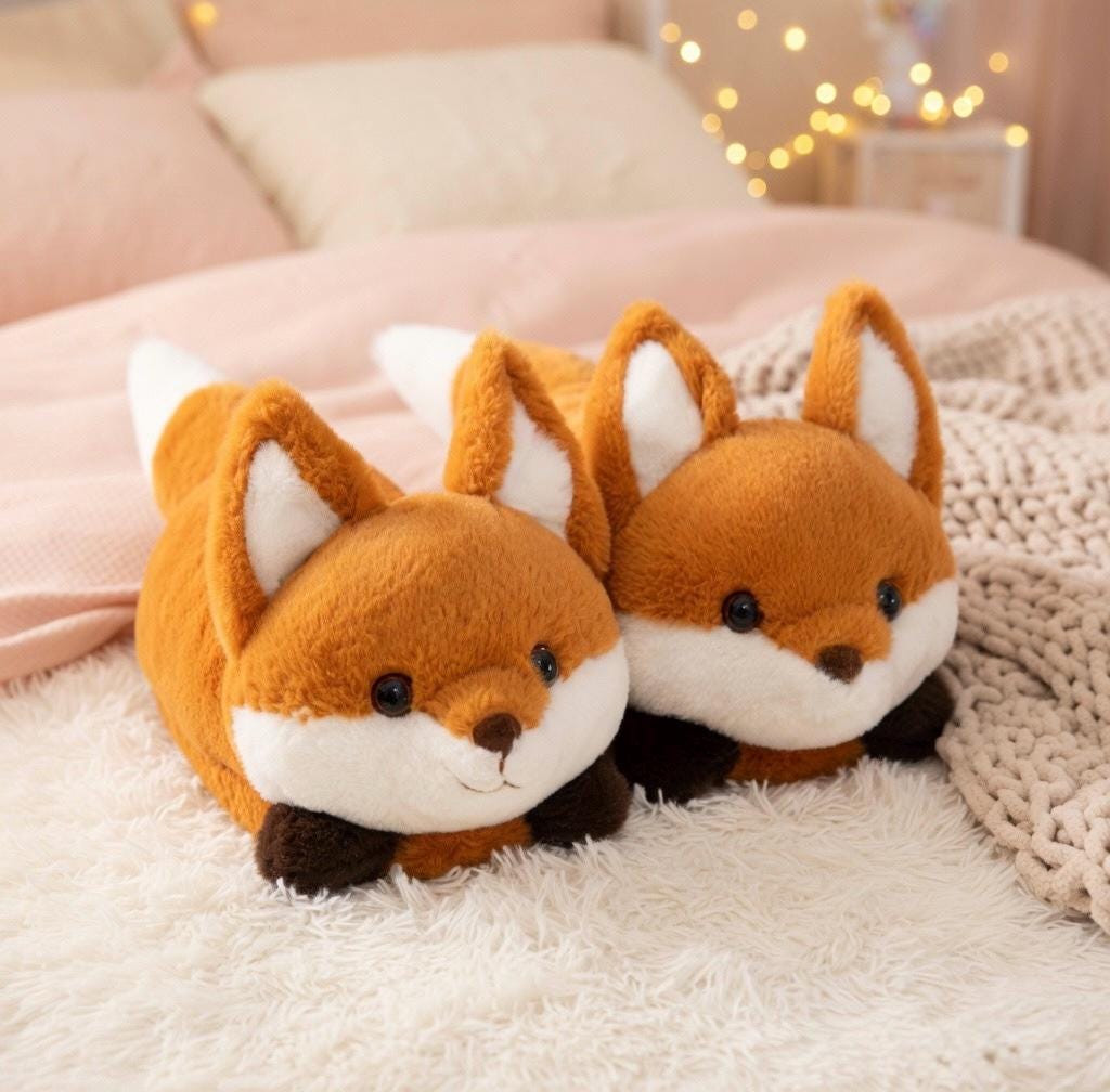 Fluffy Fox Plush Slippers | Cozy Kawaii Animal House Shoes | SoftSlipsy