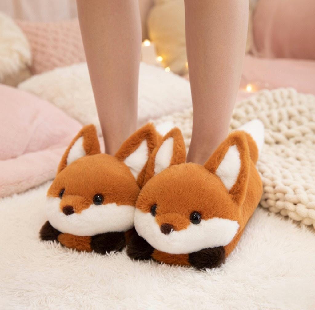 Fluffy Fox Plush Slippers | Cozy Kawaii Animal House Shoes | SoftSlipsy