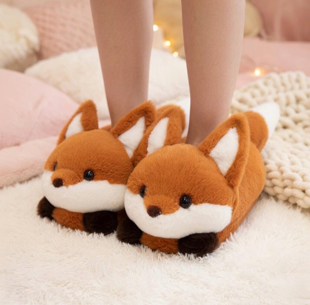 Fluffy Fox Plush Slippers | Cozy Kawaii Animal House Shoes | SoftSlipsy