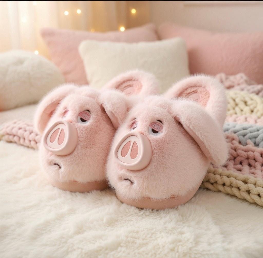 Plush Pig Slippers Women | Fluffy Kawaii Animal House Shoes | Cozy Pink Indoor Footwear | SoftSlipsy