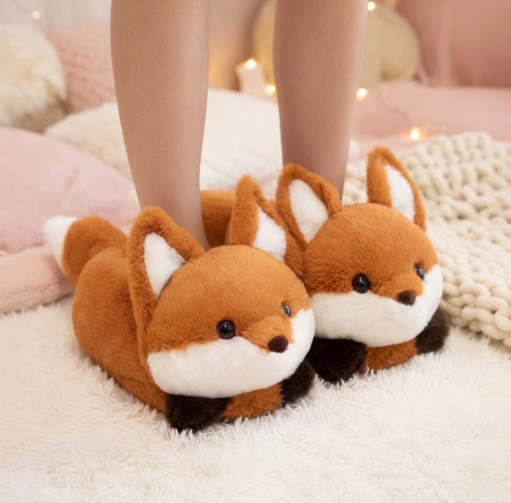 Fluffy Fox Plush Slippers | Cozy Kawaii Animal House Shoes | SoftSlipsy