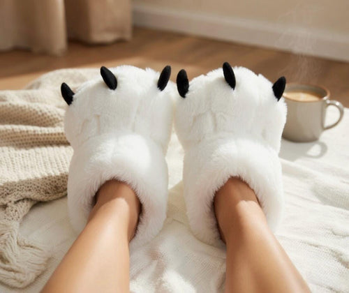 Bear Paw Plush Slippers | Fluffy Winter House Boots, Cozy Animal Indoor Shoes | SoftSlipsy