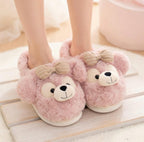 Plush Teddy Bear Slippers with Bow | Cozy Winter House Shoes | SoftSlipsy