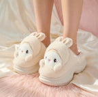 Plush Bunny Platform Slippers | Kawaii Rabbit House Shoes, Cozy Winter Warmth | SoftSlipsy
