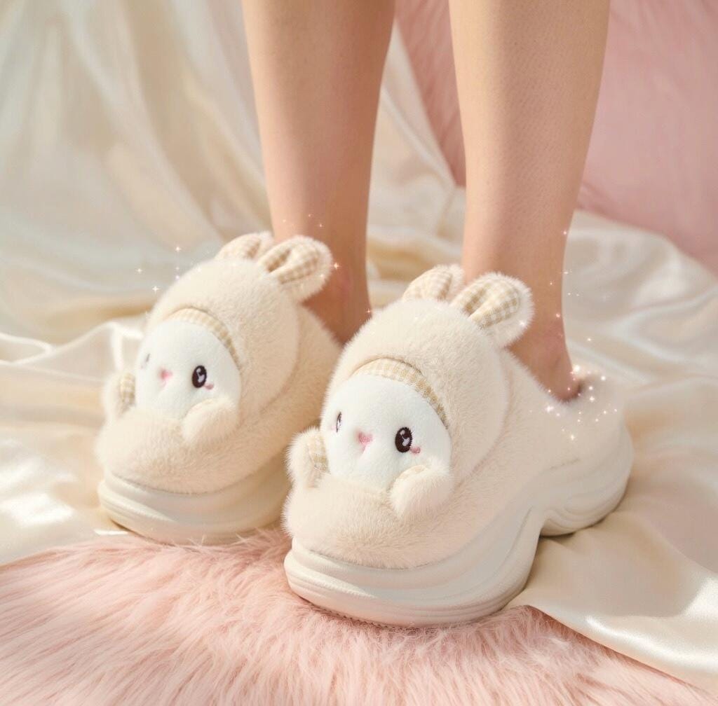Plush Bunny Platform Slippers | Kawaii Rabbit House Shoes, Cozy Winter Warmth | SoftSlipsy