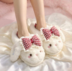 Coquette Bunny Slippers with Bow, Plush Kawaii Rabbit Indoor Shoes | SoftSlipsy