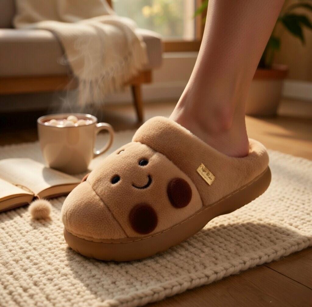Women's Plush Croissant Slippers, Cozy Bread House Shoes, Soft Winter Indoor Footwear | SoftSlipsy