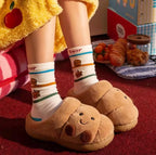Women's Plush Croissant Slippers, Cozy Bread House Shoes, Soft Winter Indoor Footwear | SoftSlipsy