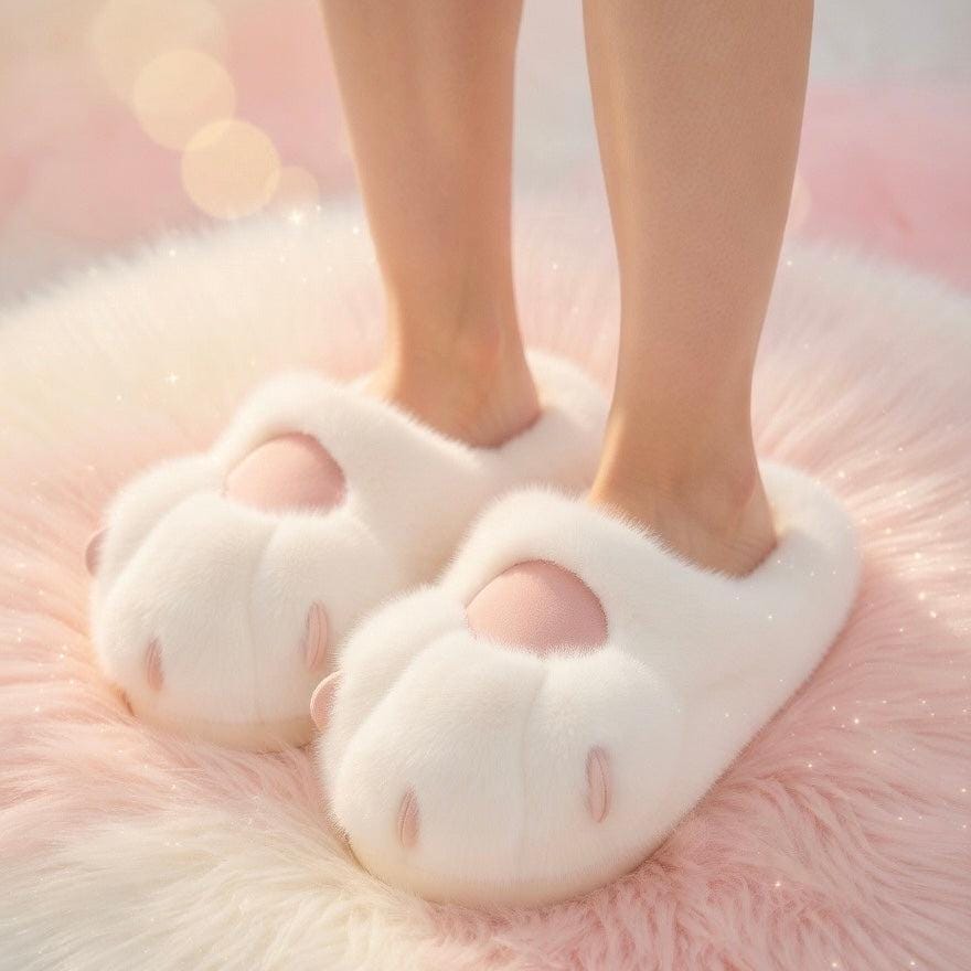 Plush Cat Paw Slippers – Soft Fluffy Indoor House Shoes