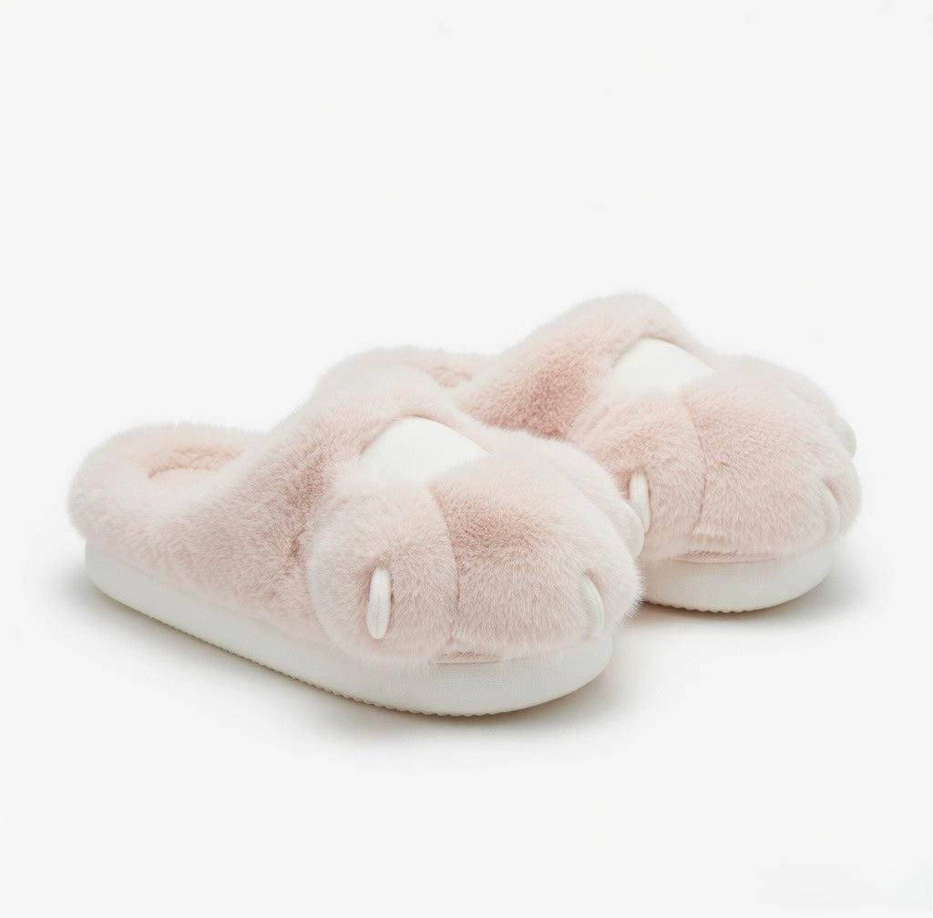 Plush Cat Paw Slippers – Soft Fluffy Indoor House Shoes