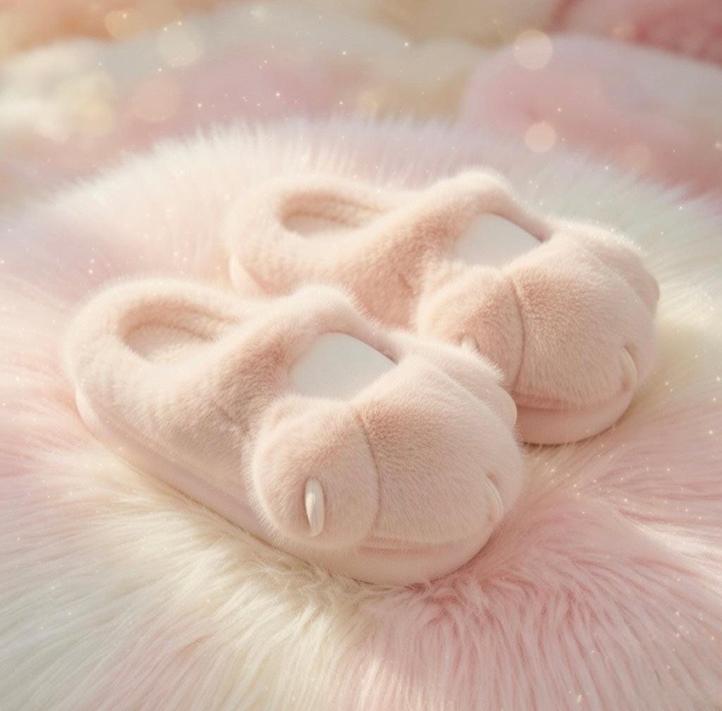 Plush Cat Paw Slippers – Soft Fluffy Indoor House Shoes
