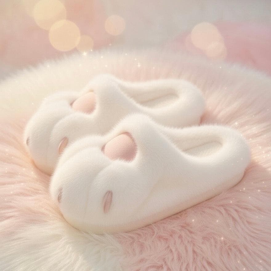 Plush Cat Paw Slippers – Soft Fluffy Indoor House Shoes