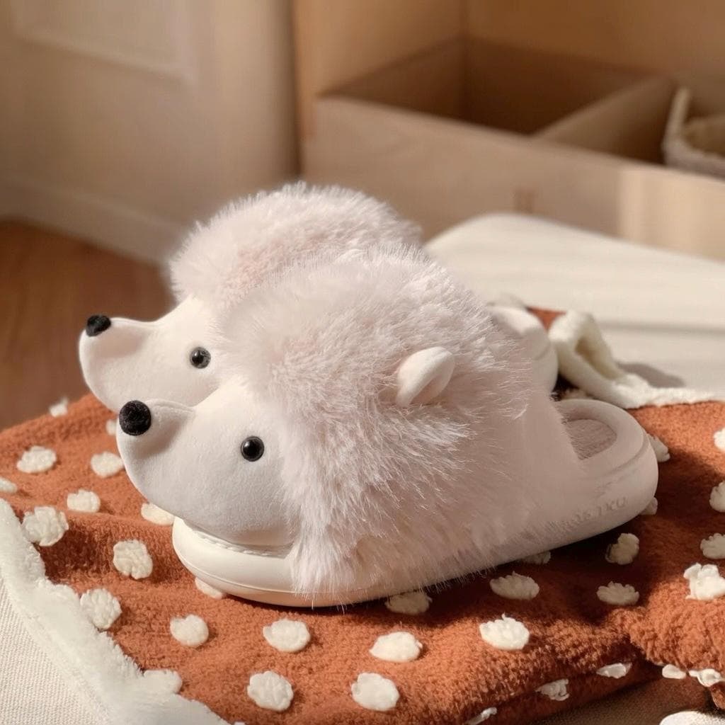 Plush Hedgehog Slippers | Cozy Animal House Shoes for Women, Soft Warm Indoor Footwear | SoftSlipsy