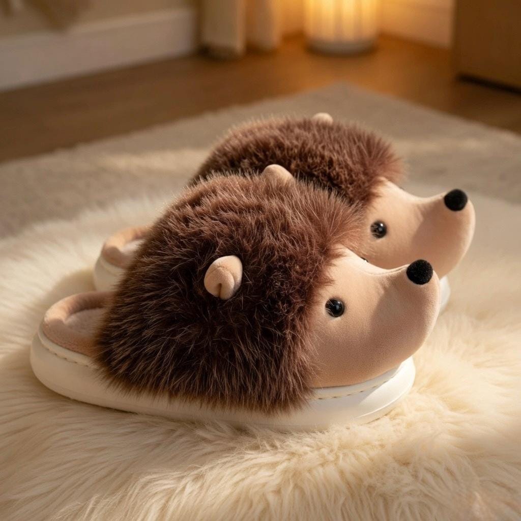 Plush Hedgehog Slippers | Cozy Animal House Shoes for Women | SoftSlipsy
