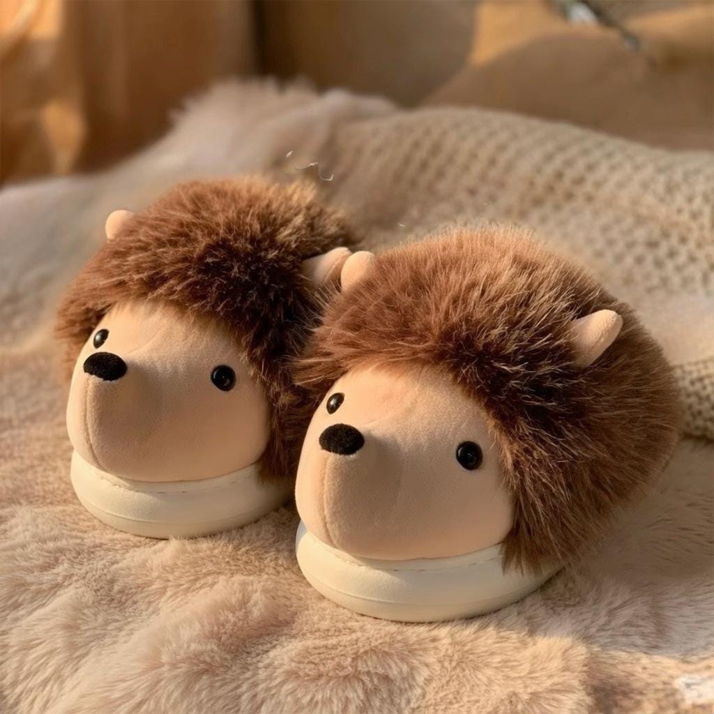 Plush Hedgehog Slippers | Cozy Animal House Shoes for Women | SoftSlipsy