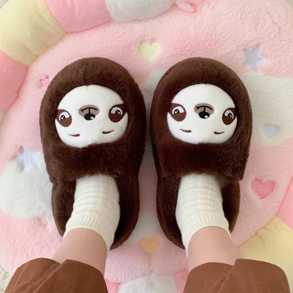 Plush Sloth Slippers | Cozy Fuzzy Indoor Animal Shoes for Women | SoftSlipsy