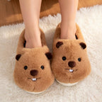 Fluffy Beaver Plush Slippers | Cozy Cartoon Animal House Shoes | SoftSlipsy